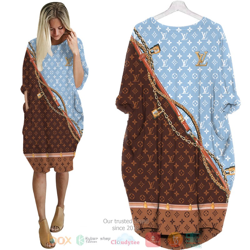 Louis_Vuitton_brown_light_blue_pattern_Pocket_Dress