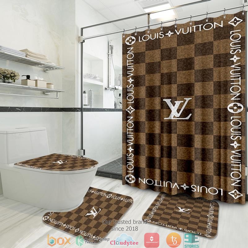 Louis_Vuitton_caro_brown_white_border_shower_curtain_bathroom_set