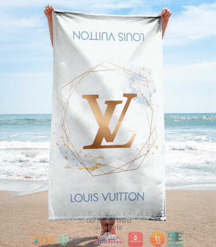 Louis_Vuitton_gold_logo_white_Beach_Towel