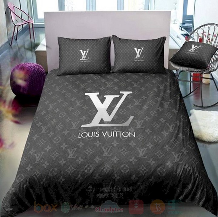 Lv_Louis_Vuitton_Dark_Grey_Inspired_Bedding_Set