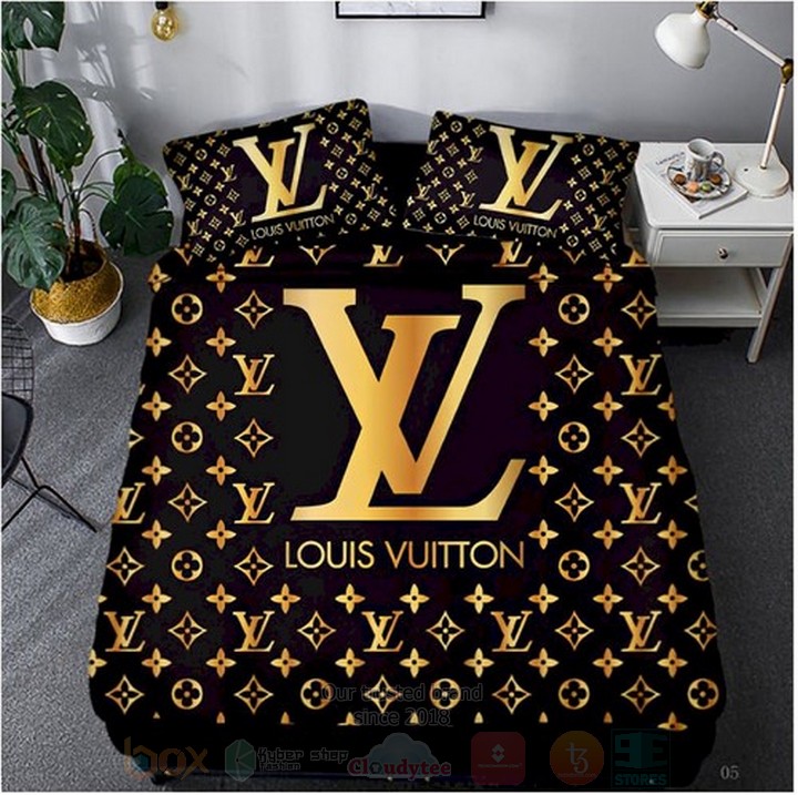 Lv_Louis_Vuitton_Yellow-Black_Logo_Inspired_Bedding_Set