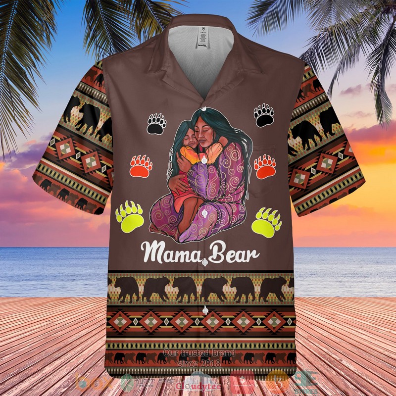 Mama_bear_Native_Pattern_brown_Hawaiian_Shirt