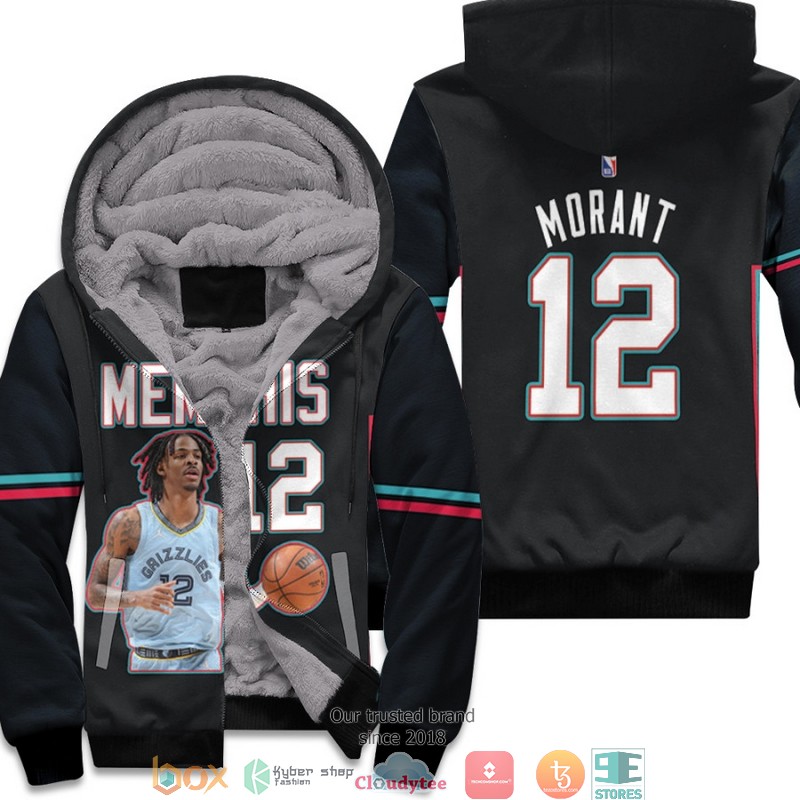 NBA_Memphis_Grizzlies_Ja_Morant_12_Team_2020_Black_3D_Fleece_Hoodie