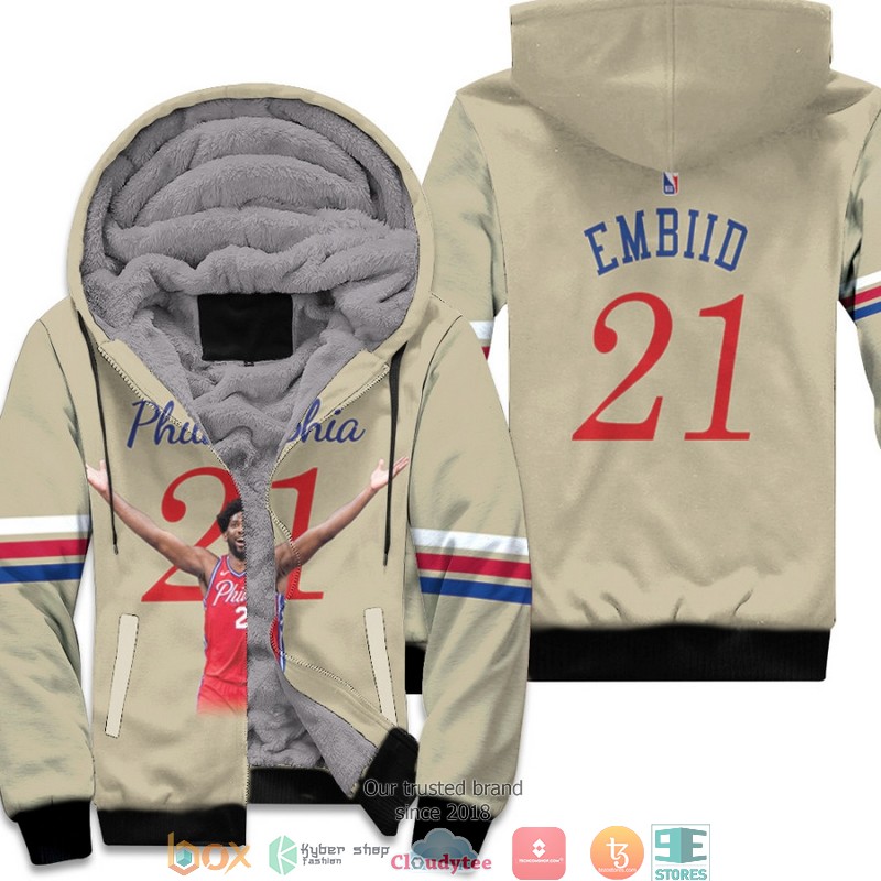 NBA_Philadelphia_76ers_Joel_Embiid_21_Team_2020_Finished_City_Edition_Cream_3d_Fleece_Hoodie