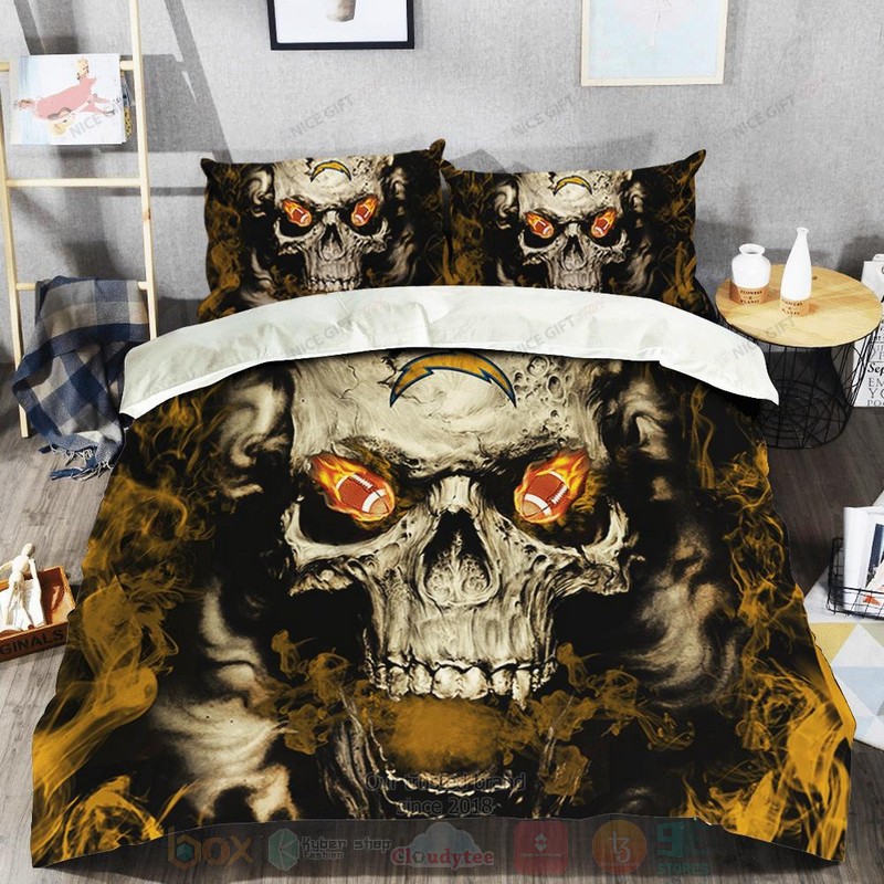 NFL_Los_Angeles_Chargers_Inspired_Skull_Bedding_Set_1