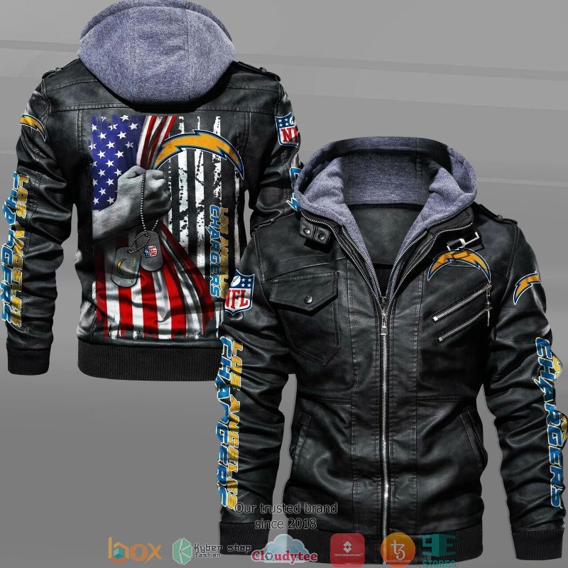 NFL_Los_Angeles_Chargers_hold_American_flag_2d_leather_jacket
