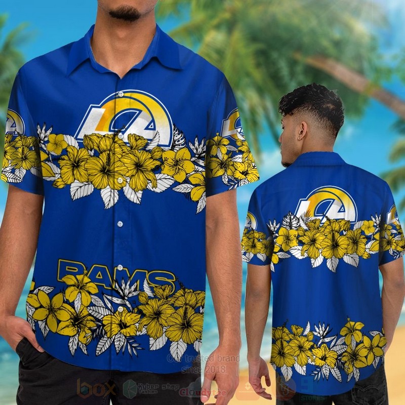 NFL_Los_Angeles_Rams_Blue-Yellow_and_Hiibscus_Hawaiian_Shirt_Short_1