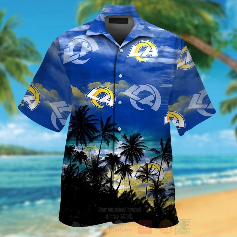 NFL_Los_Angeles_Rams_Blue_Sky_White_Coconut_Tree_Hawaiian_Shirt_Short