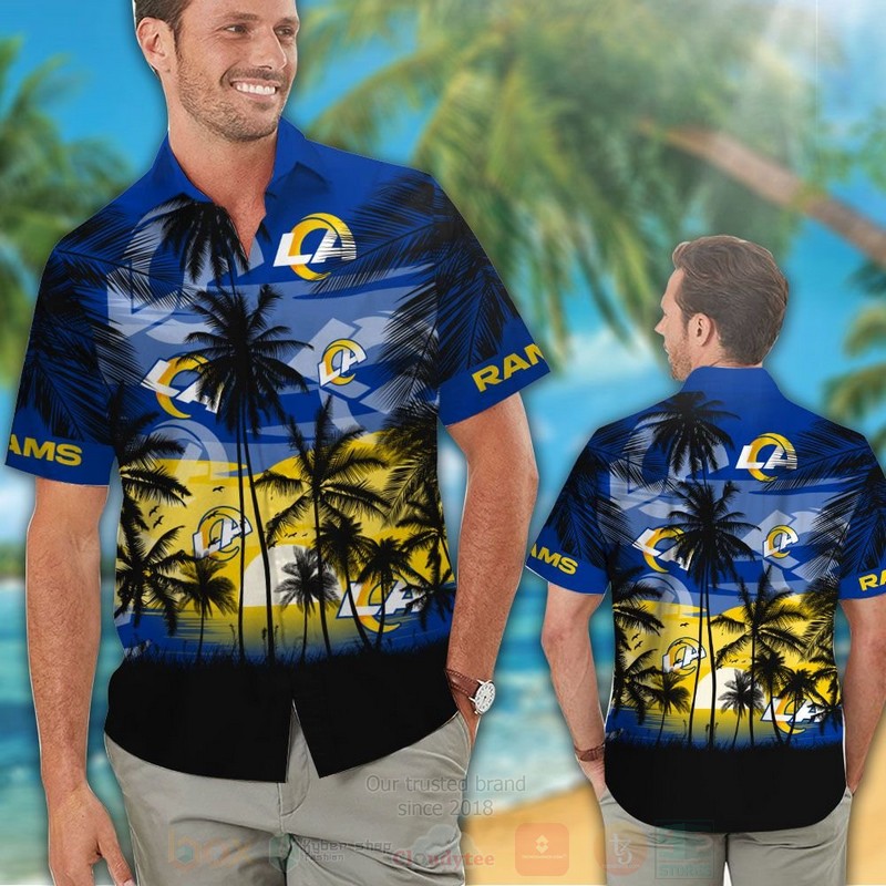 NFL_Los_Angeles_Rams_Blue_Sun_Hawaiian_Shirt_Short_1