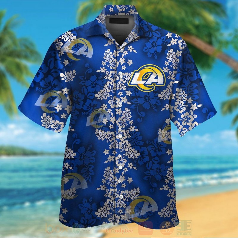 NFL_Los_Angeles_Rams_Hiibscus_Blue_Hawaiian_Shirt_Short
