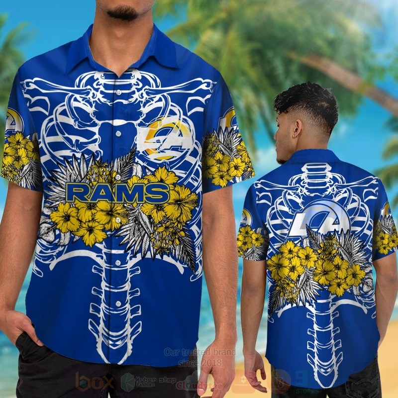 NFL_Los_Angeles_Rams_Skeleton_Hawaiian_Shirt_Short_1