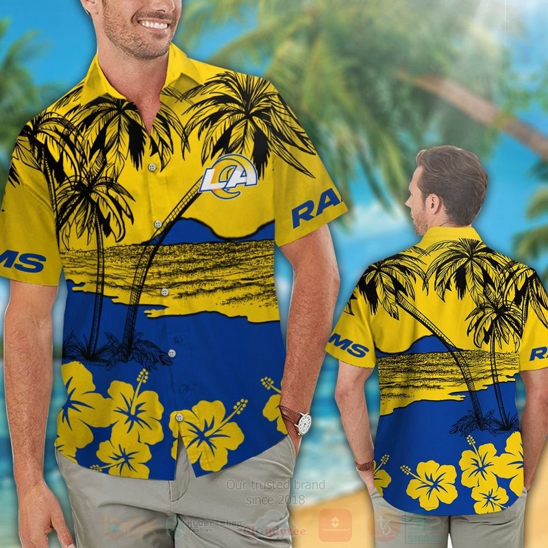 NFL_Los_Angeles_Rams_Yellow-Blue_Coconut_Tree_Hawaiian_Shirt_Short_1