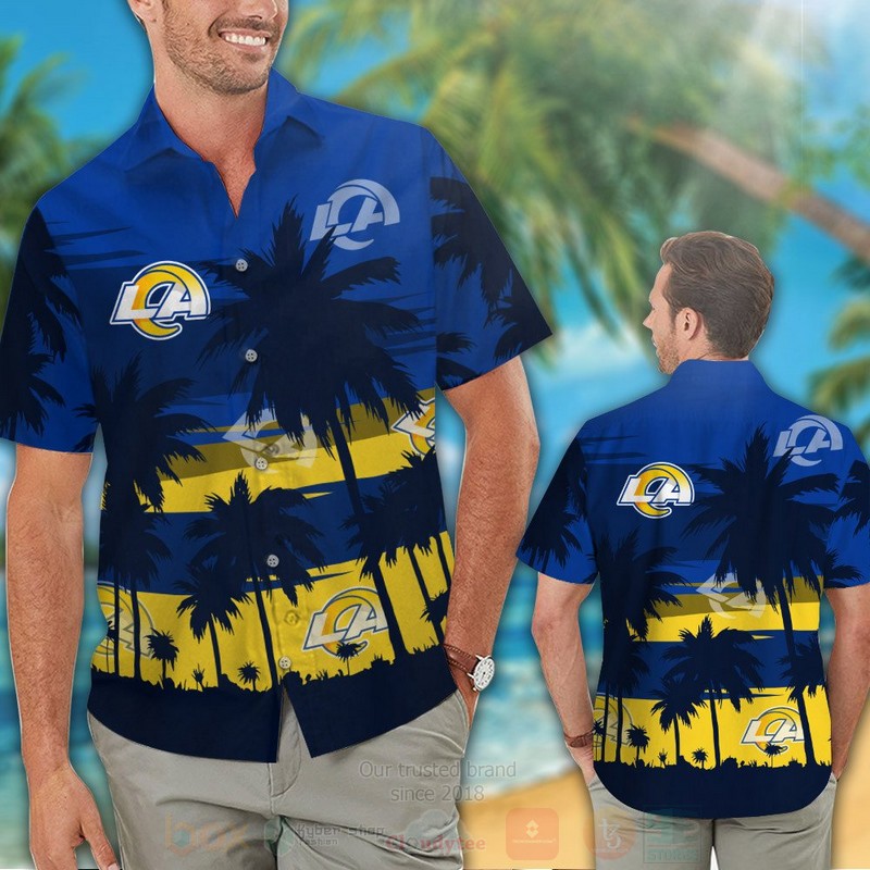 NFL_Los_Angeles_Rams_Yellow-Blue_With_Coconut_Tree_Hawaiian_Shirt_Short_1