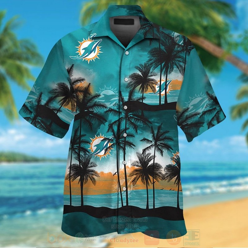 NFL_Miami_Dolphins_Aqua_Green-Black_Coconut_Tree_Hawaiian_Shirt_Short