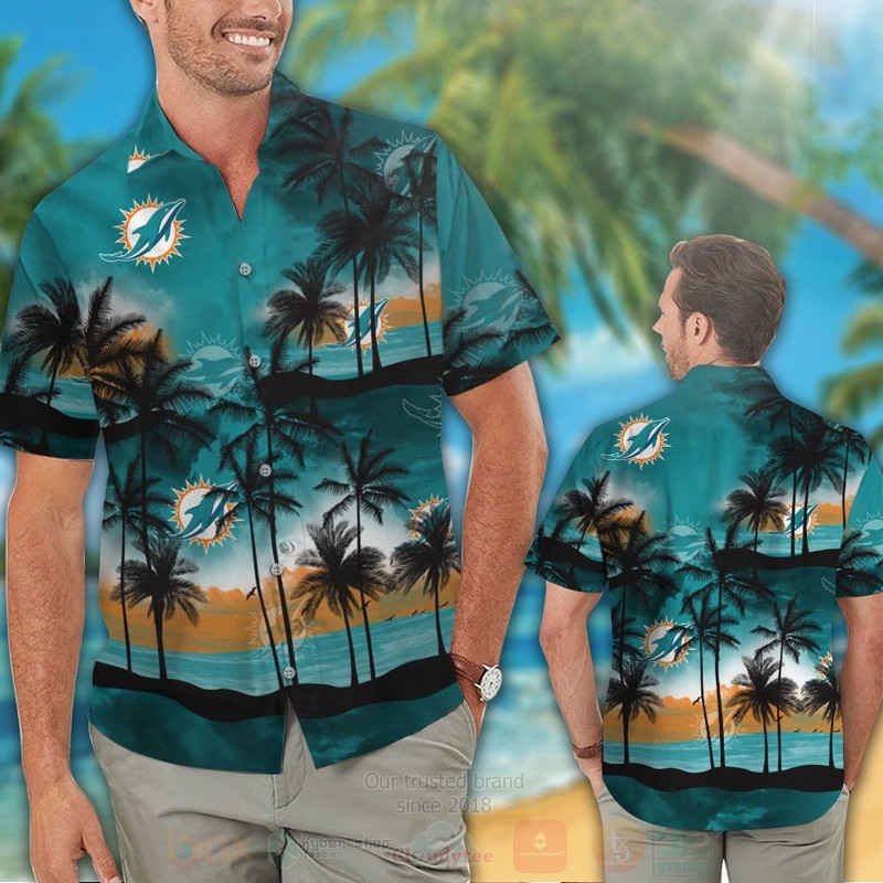 NFL_Miami_Dolphins_Aqua_Green-Black_Coconut_Tree_Hawaiian_Shirt_Short_1