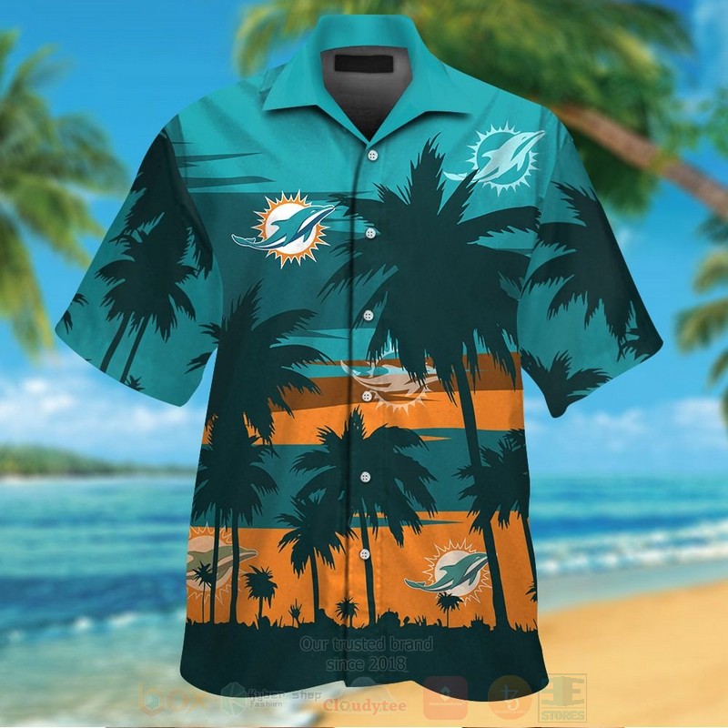 NFL_Miami_Dolphins_Aqua_Green-Orange_and_Coconut_Tree_Hawaiian_Shirt_Short