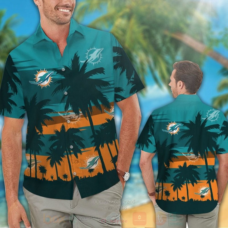 NFL_Miami_Dolphins_Aqua_Green-Orange_and_Coconut_Tree_Hawaiian_Shirt_Short_1