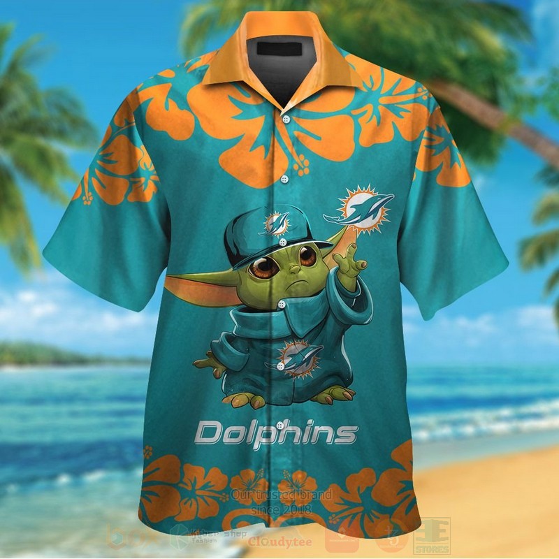 NFL_Miami_Dolphins_Baby_Yoda_Blue-Orange_Hawaiian_Shirt_Short