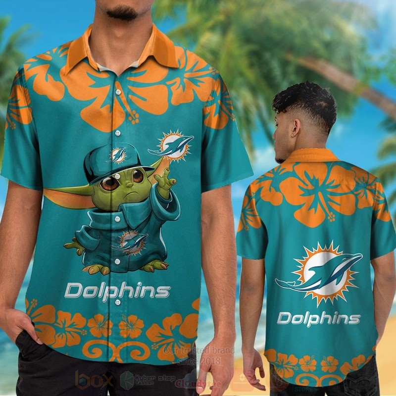 NFL_Miami_Dolphins_Baby_Yoda_Blue-Orange_Hawaiian_Shirt_Short_1