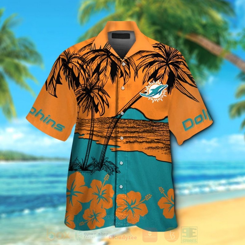 NFL_Miami_Dolphins_Orange-Aqua_Green_Coconut_Tree_Hawaiian_Shirt_Short