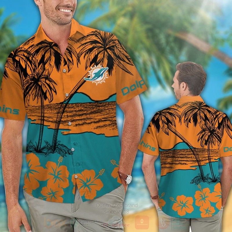 NFL_Miami_Dolphins_Orange-Aqua_Green_Coconut_Tree_Hawaiian_Shirt_Short_1