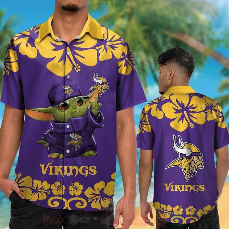 NFL_Minnesota_Vikings_Baby_Yoda_Purple_Hawaiian_Shirt_Short_1