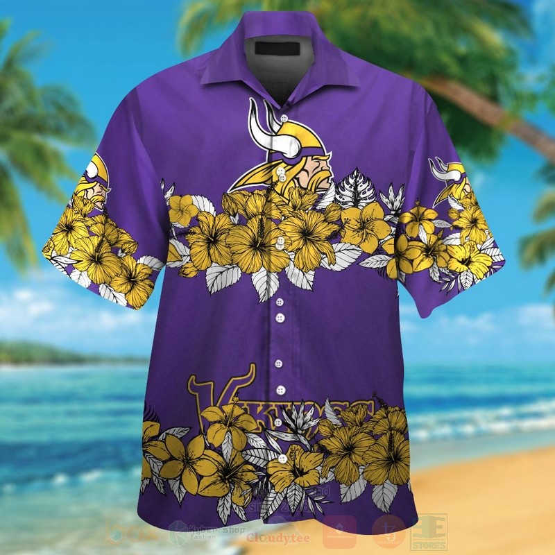 NFL_Minnesota_Vikings_Dark_Purple-Yellow_Hiibscus_Hawaiian_Shirt_Short