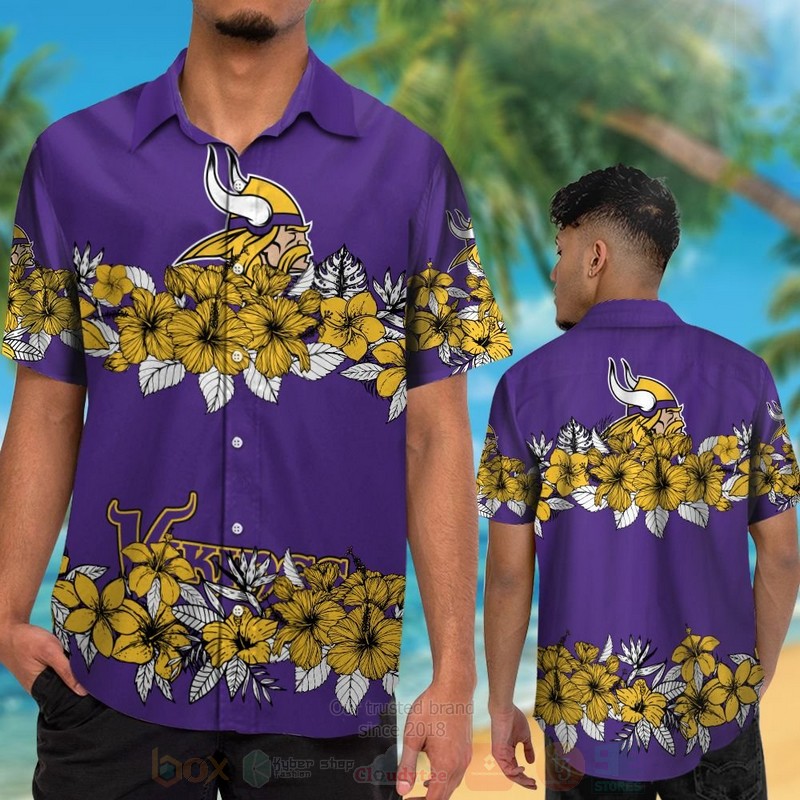NFL_Minnesota_Vikings_Dark_Purple-Yellow_Hiibscus_Hawaiian_Shirt_Short_1