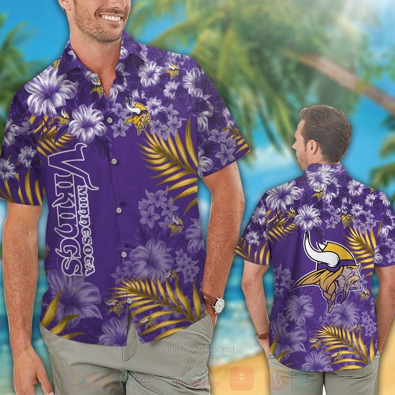 NFL_Minnesota_Vikings_White-Purple_Hiibscus_Hawaiian_Shirt_Short_1