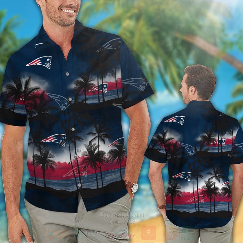 NFL_New_England_Patriots_Black-Navy_Sky_Hawaiian_Shirt_Short_1