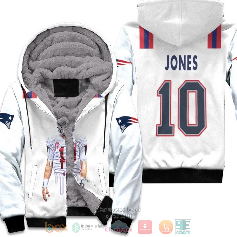 NFL_New_England_Patriots_Mac_Jones_10_White_fleece_hoodie