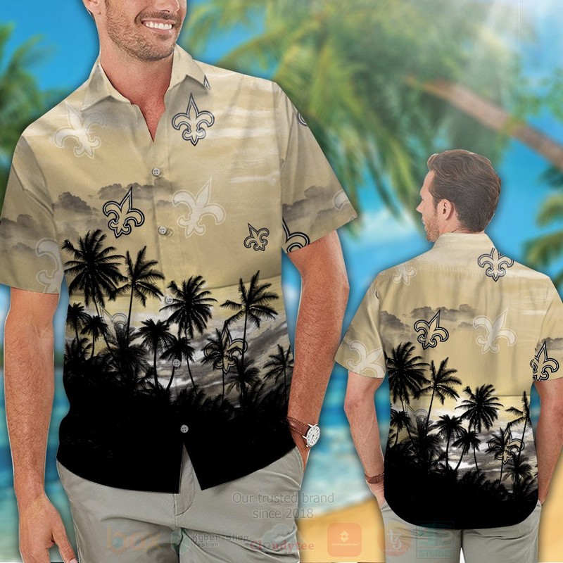 NFL_New_Orleans_Saints_Cream-Black_Coconut_Tree_Hawaiian_Shirt_Short_1