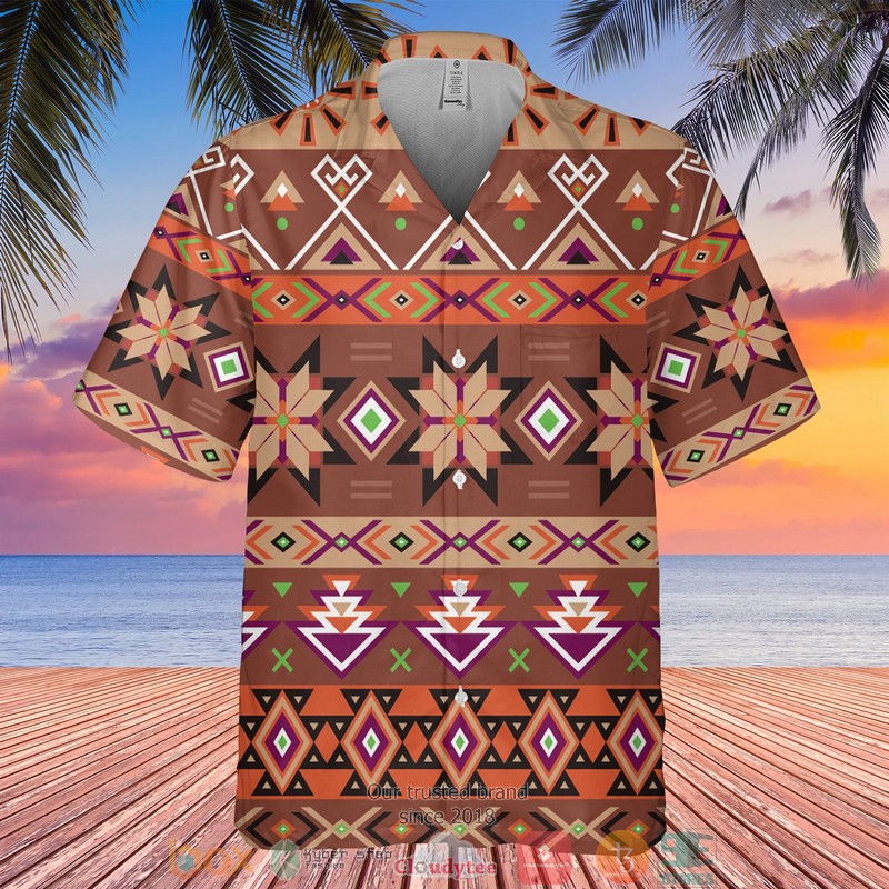 Native_Pattern_Flowers_brown_Hawaiian_Shirt