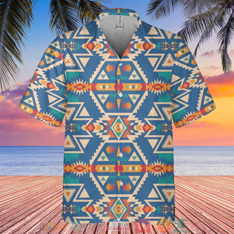 Native_Pattern_blue_Hawaiian_Shirt