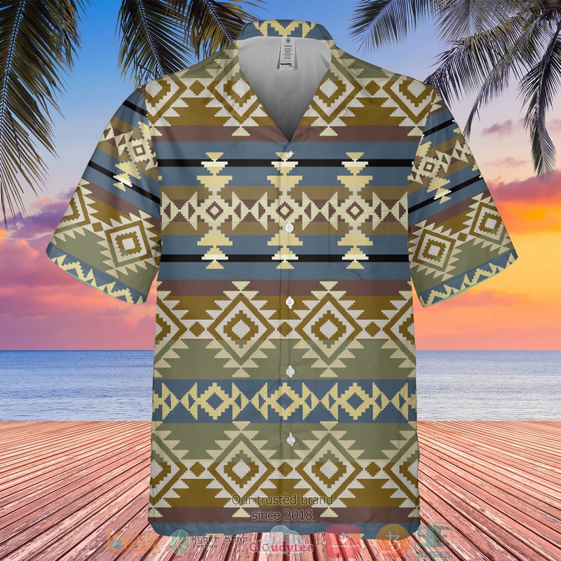Native_Pattern_blue_cream_color_Hawaiian_Shirt