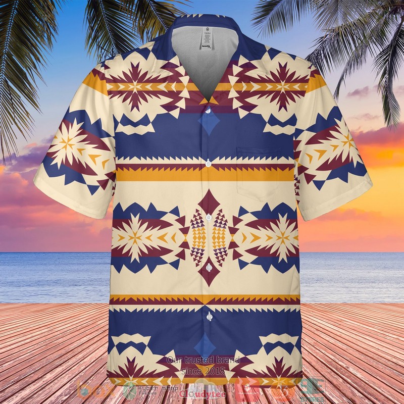 Native_Pattern_blue_khaki_Hawaiian_Shirt