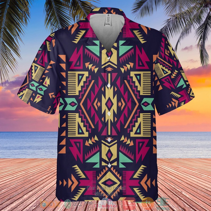 Native_Pattern_blue_pink_Hawaiian_Shirt