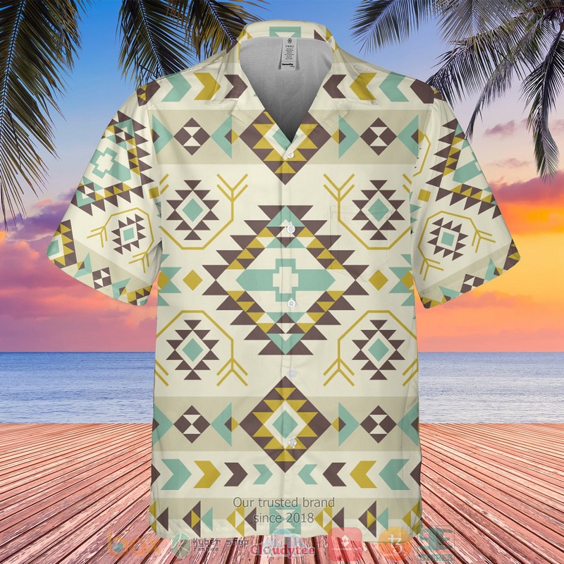 Native_Pattern_cream_color_dark_yellow_Hawaiian_Shirt