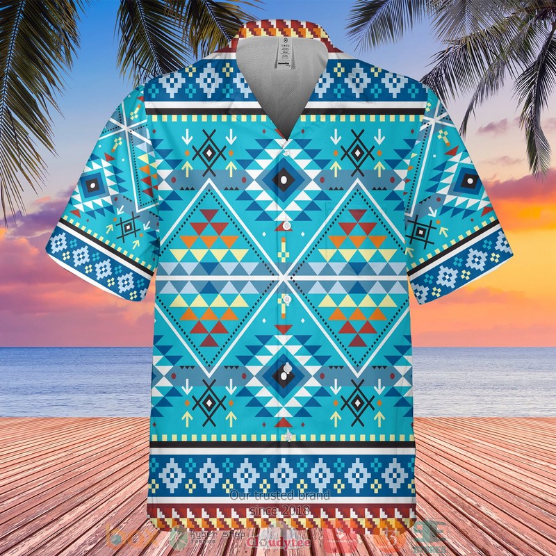Native_Pattern_cyan_Hawaiian_Shirt