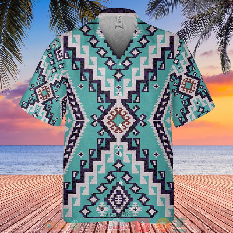 Native_Pattern_cyan_white_Hawaiian_Shirt