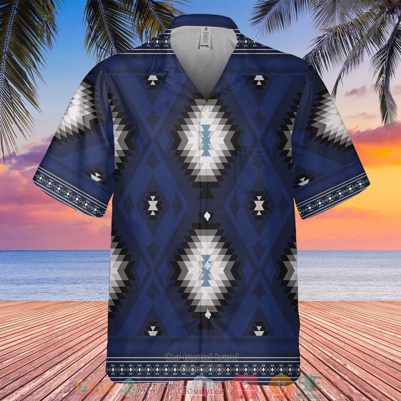 Native_Pattern_dark_blue_white_Hawaiian_Shirt