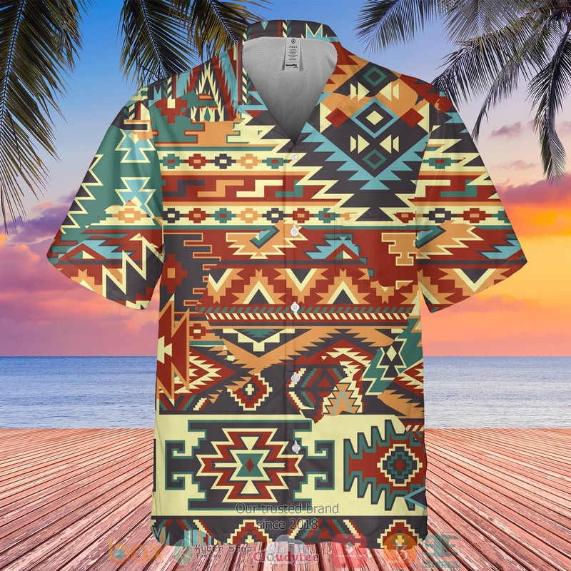 Native_Pattern_dark_red_khaki_Hawaiian_Shirt