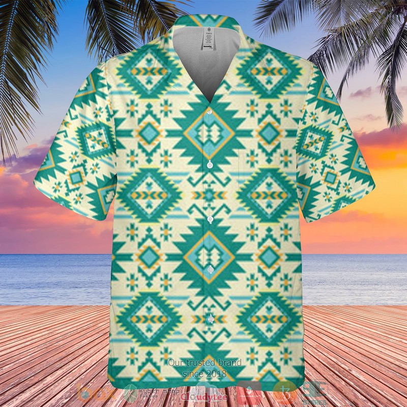 Native_Pattern_green_Hawaiian_Shirt
