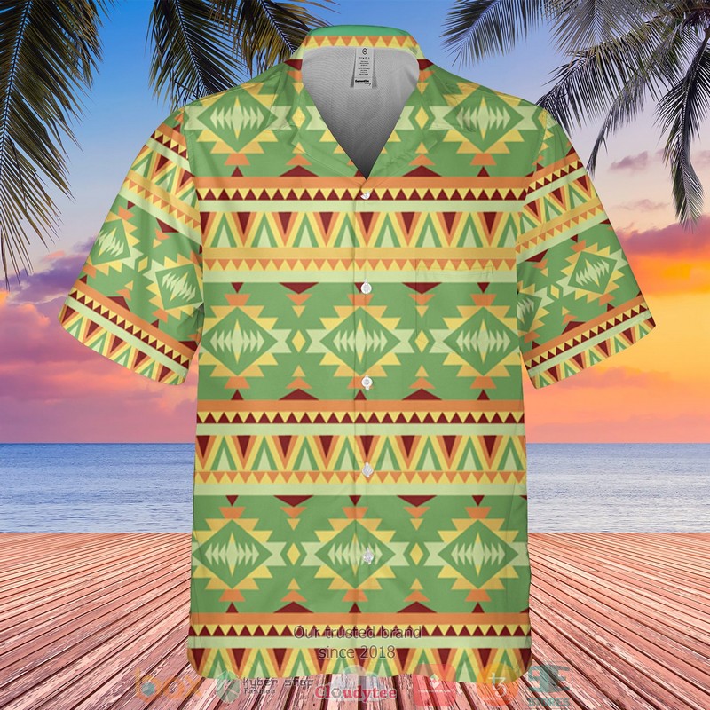 Native_Pattern_green_yellow_Hawaiian_Shirt
