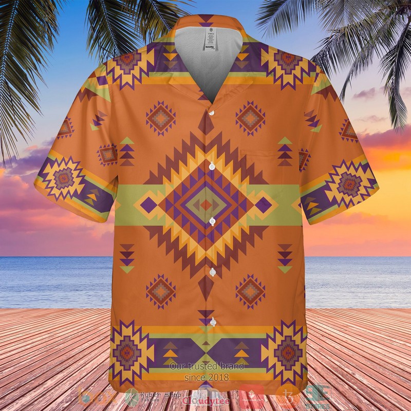 Native_Pattern_orange_Hawaiian_Shirt
