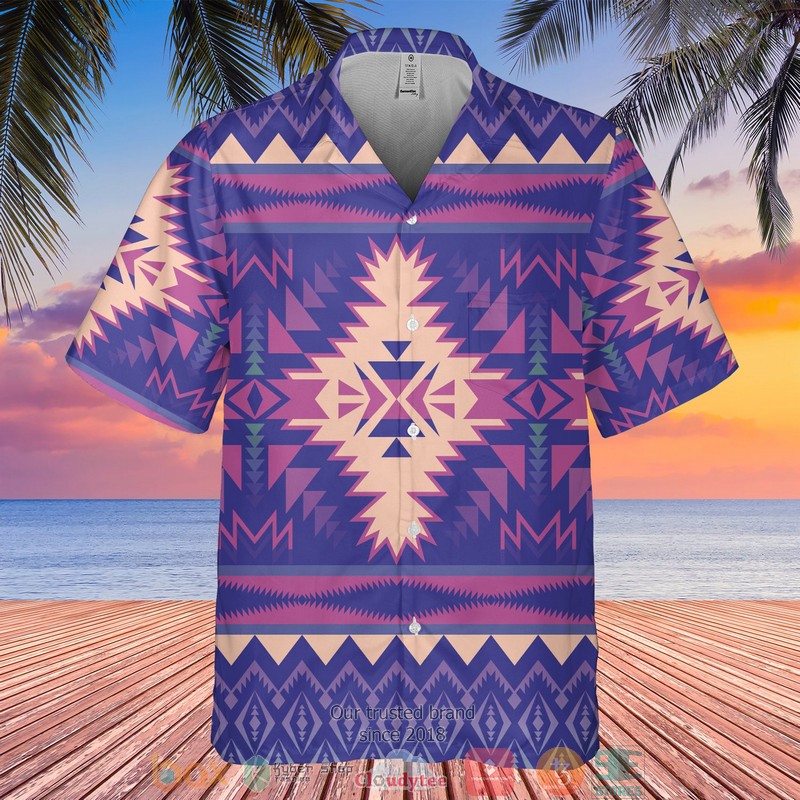 Native_Pattern_pink_blue_Hawaiian_Shirt