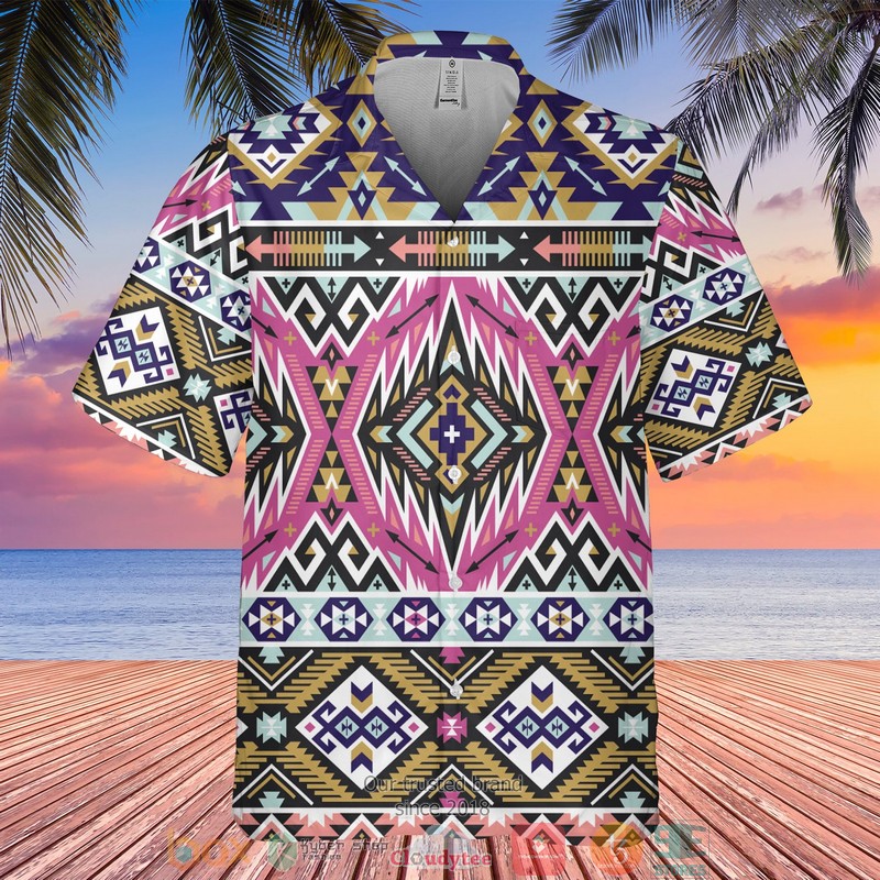 Native_Pattern_pink_dark_yellow_Hawaiian_Shirt