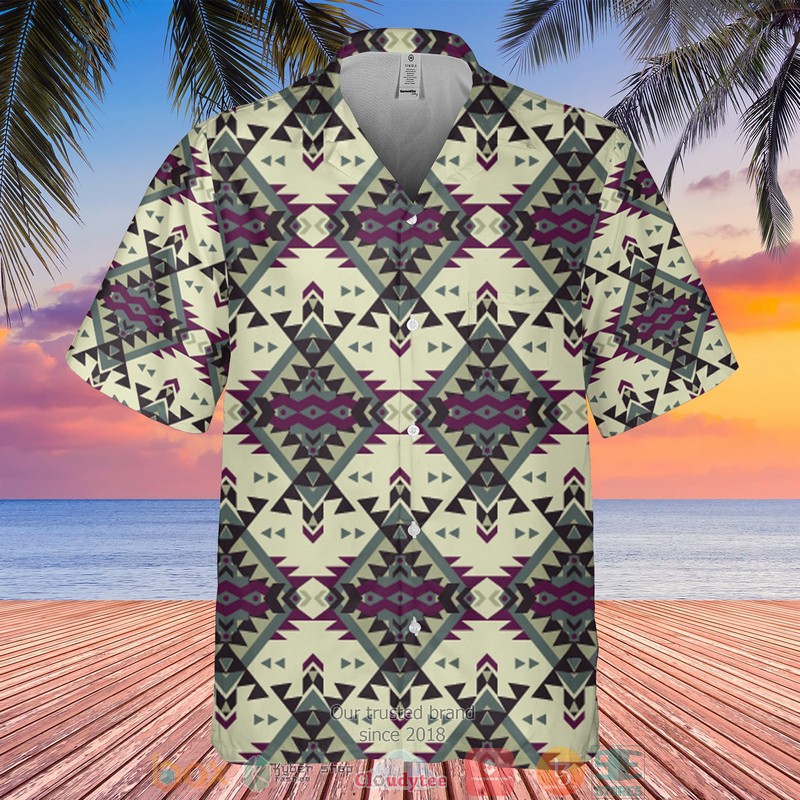 Native_Pattern_purple_cream_color_Hawaiian_Shirt