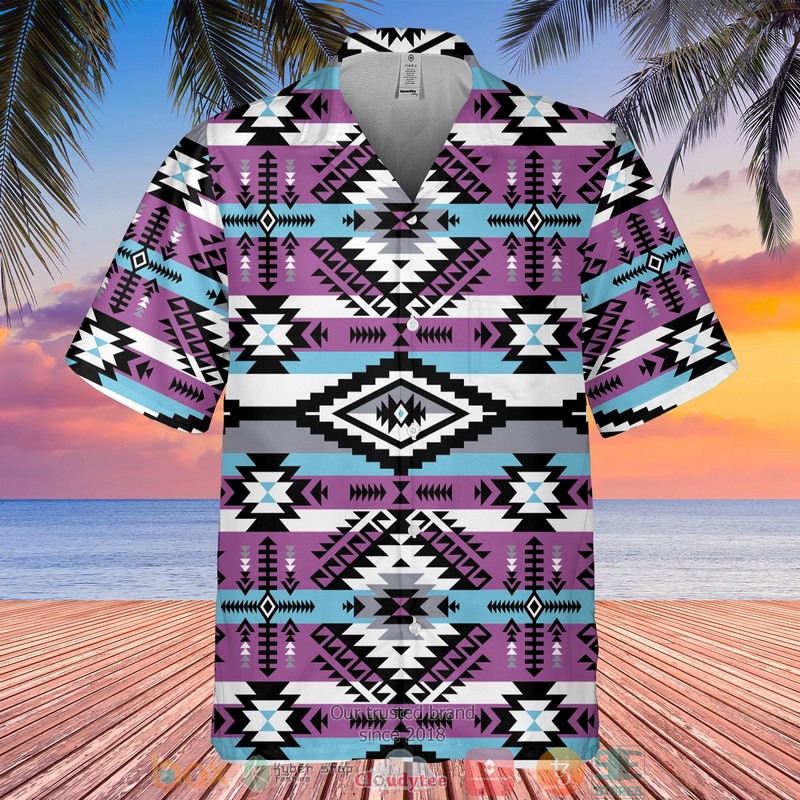 Native_Pattern_purple_light_blue_Hawaiian_Shirt