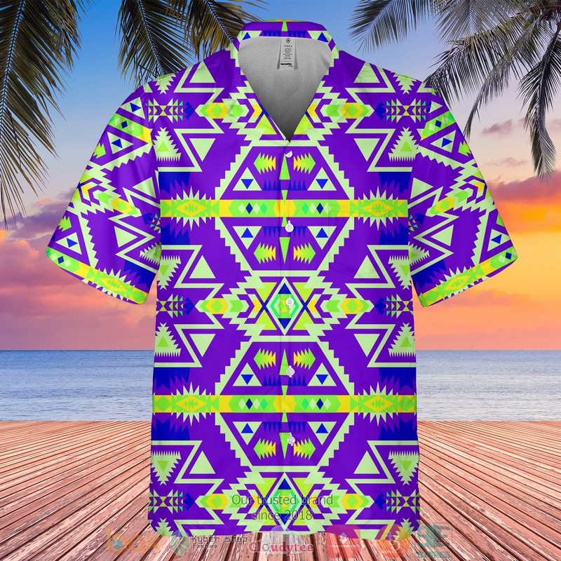 Native_Pattern_purple_neon_green_Hawaiian_Shirt